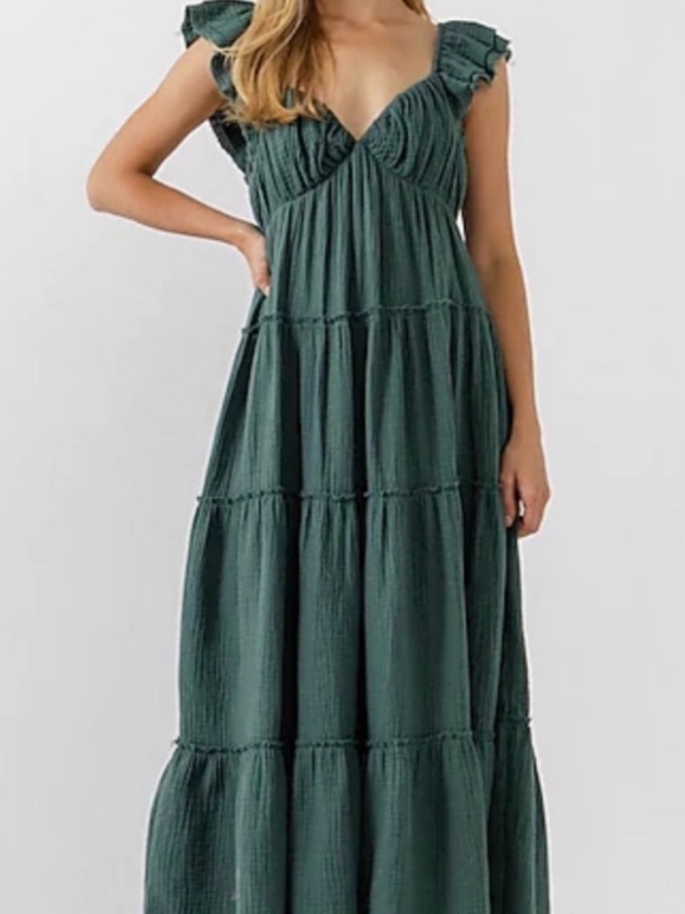 Free The Roses Ruffle Guaze Maxi Dress large
